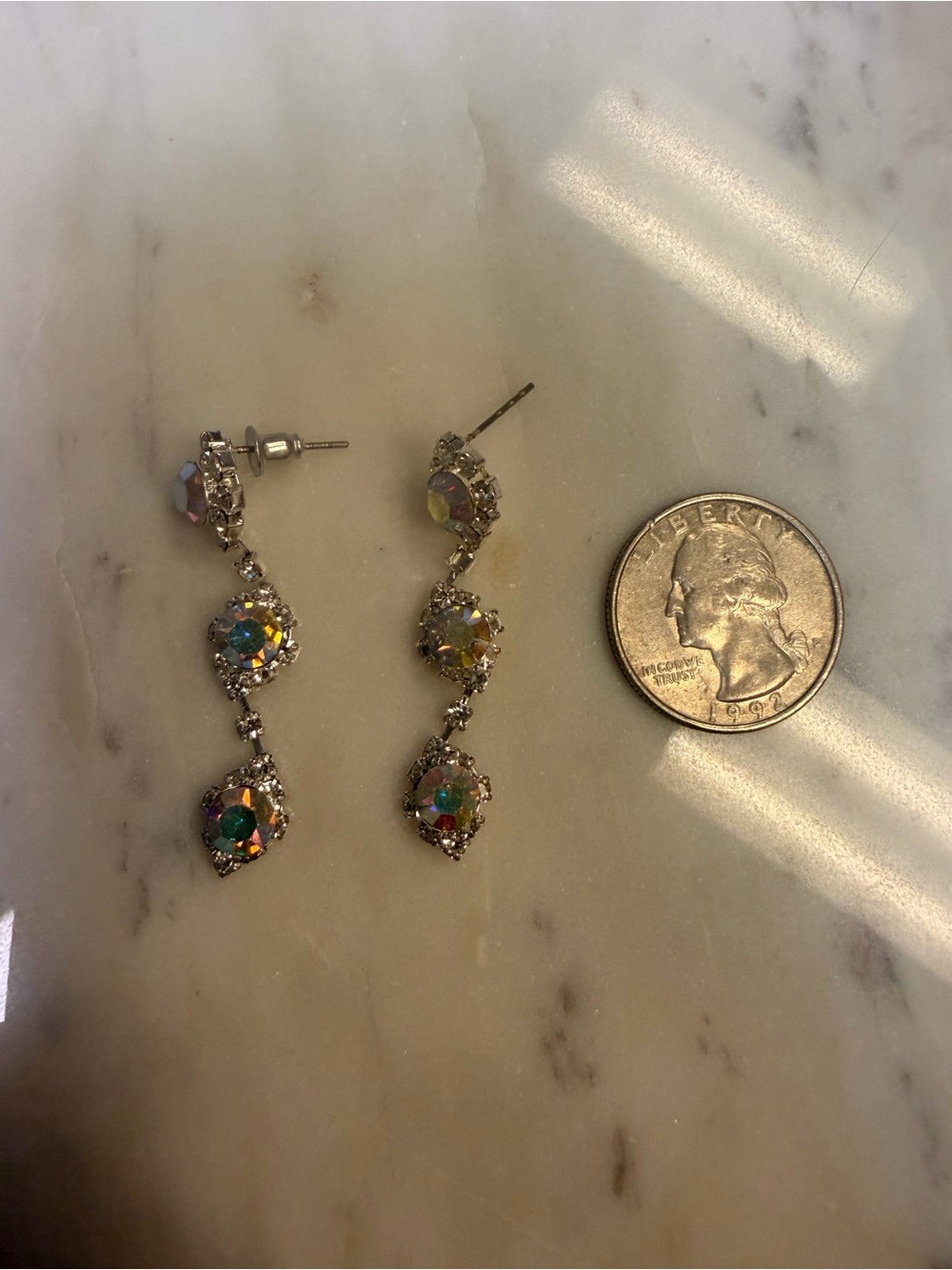 Crystal Drop Dangle Earrings - Silver Tone - Picture 4 of 4